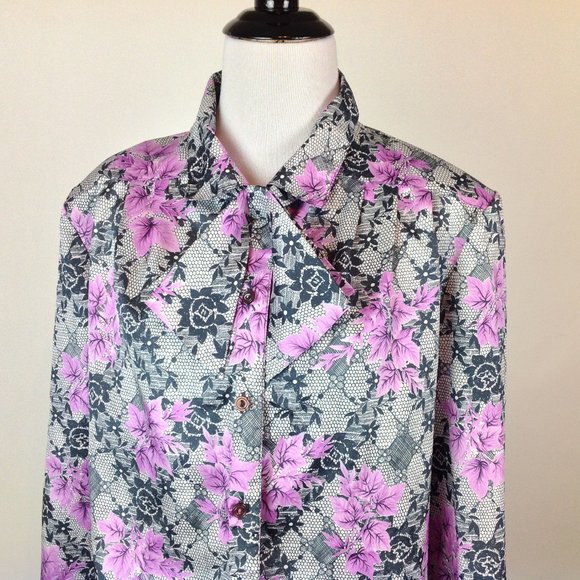 Vintage Pykettes Top Womens Medium Floral Lavender - Picture 4 of 6